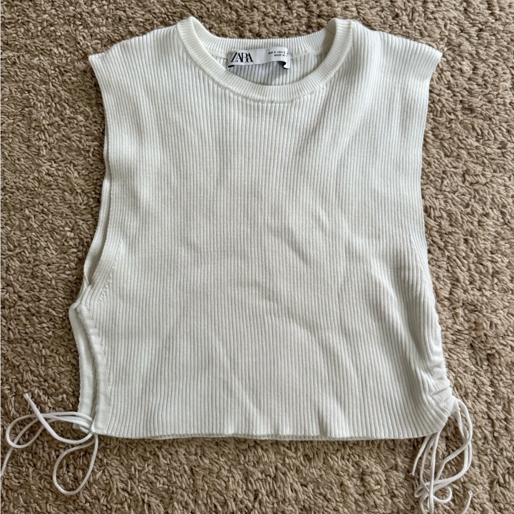 Zara White Ribbed Cut Out Tank Top